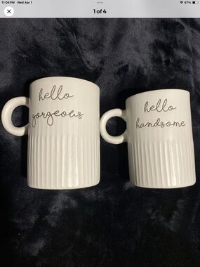 Sheffield Home Cream Ribbed 'Hello' Mug Pair